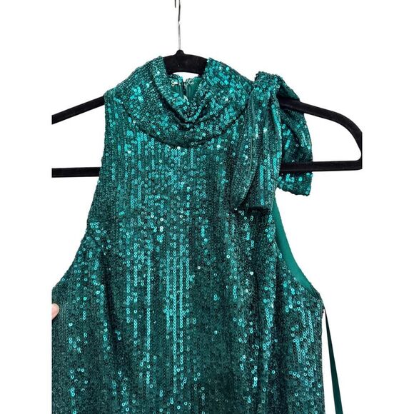 Ieena for Mac Duggal  Green Soft Tie Halter Neck Sequin Gown - Size 2 - NWT - Picture 5 of 5